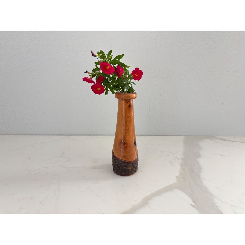 Vintage Wood Vase Raw Edge Made of Tanekaha Tree in Mawheraiti, New Zealand